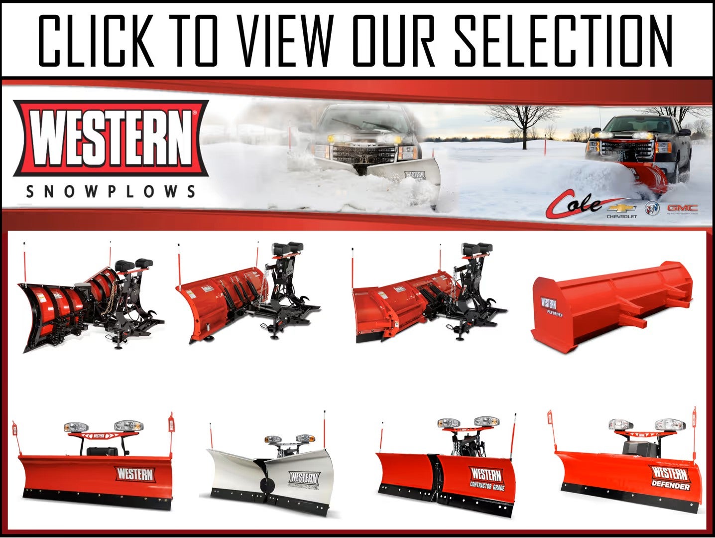 A promotional graphic featuring various Western snowplows